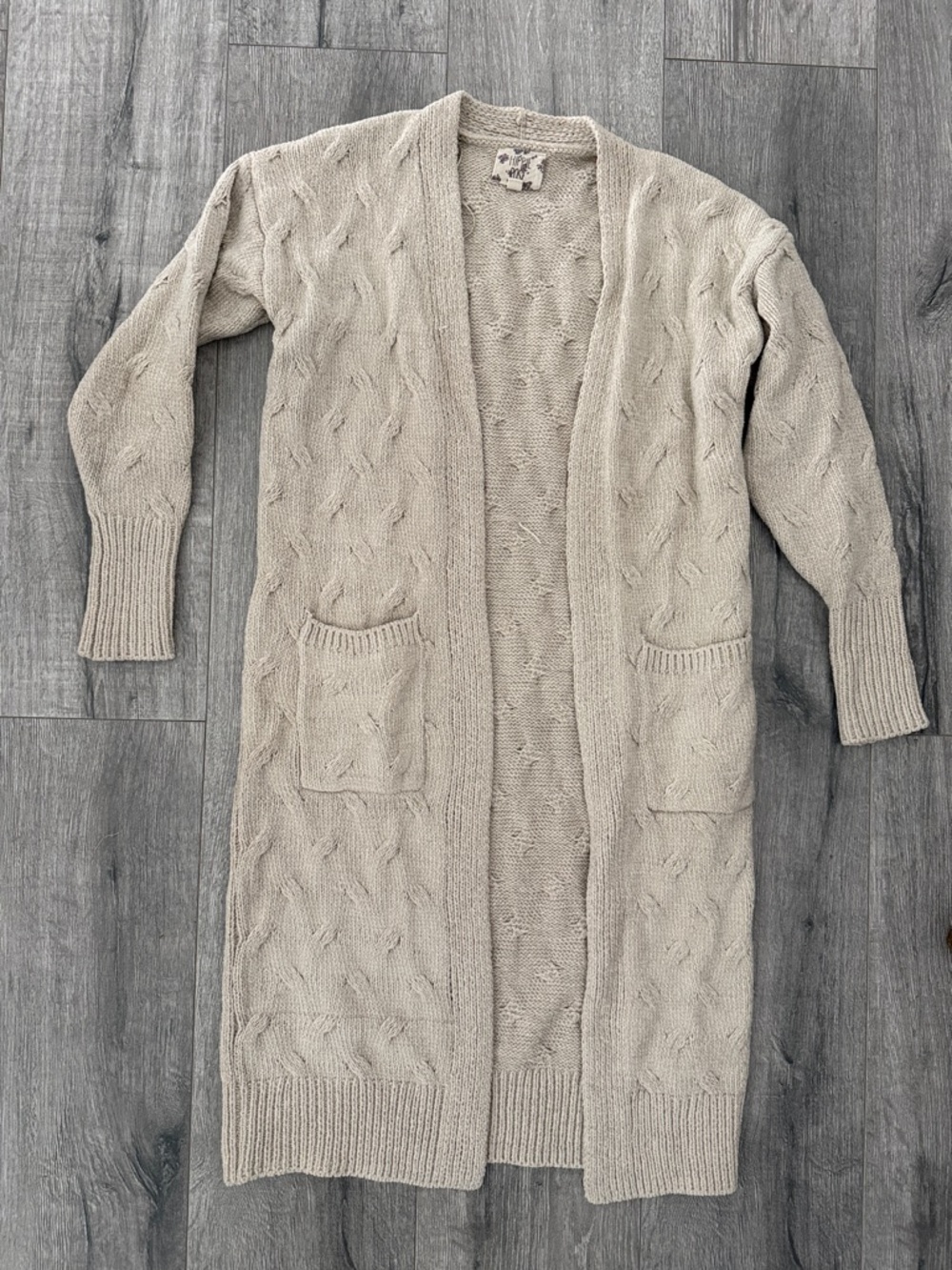 Hippie Rose Cable Knit Open-Front Cardigan - Beige Cream